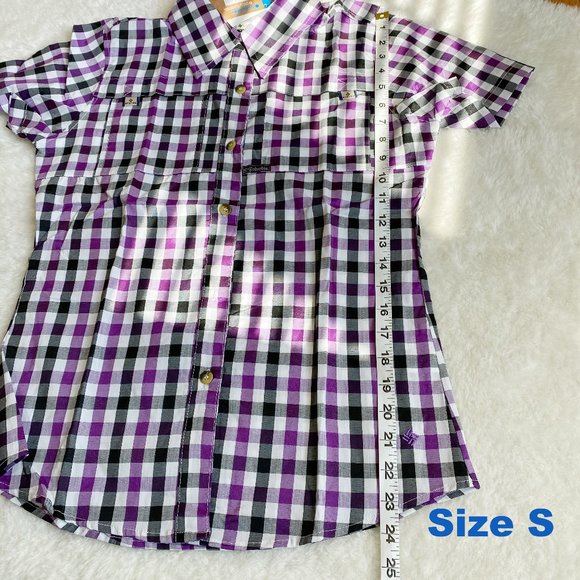 Columbia, Women's PFG Bonehead Short Sleeve Shirts, Purple Plaid, Size S / XL - Picture 9 of 12